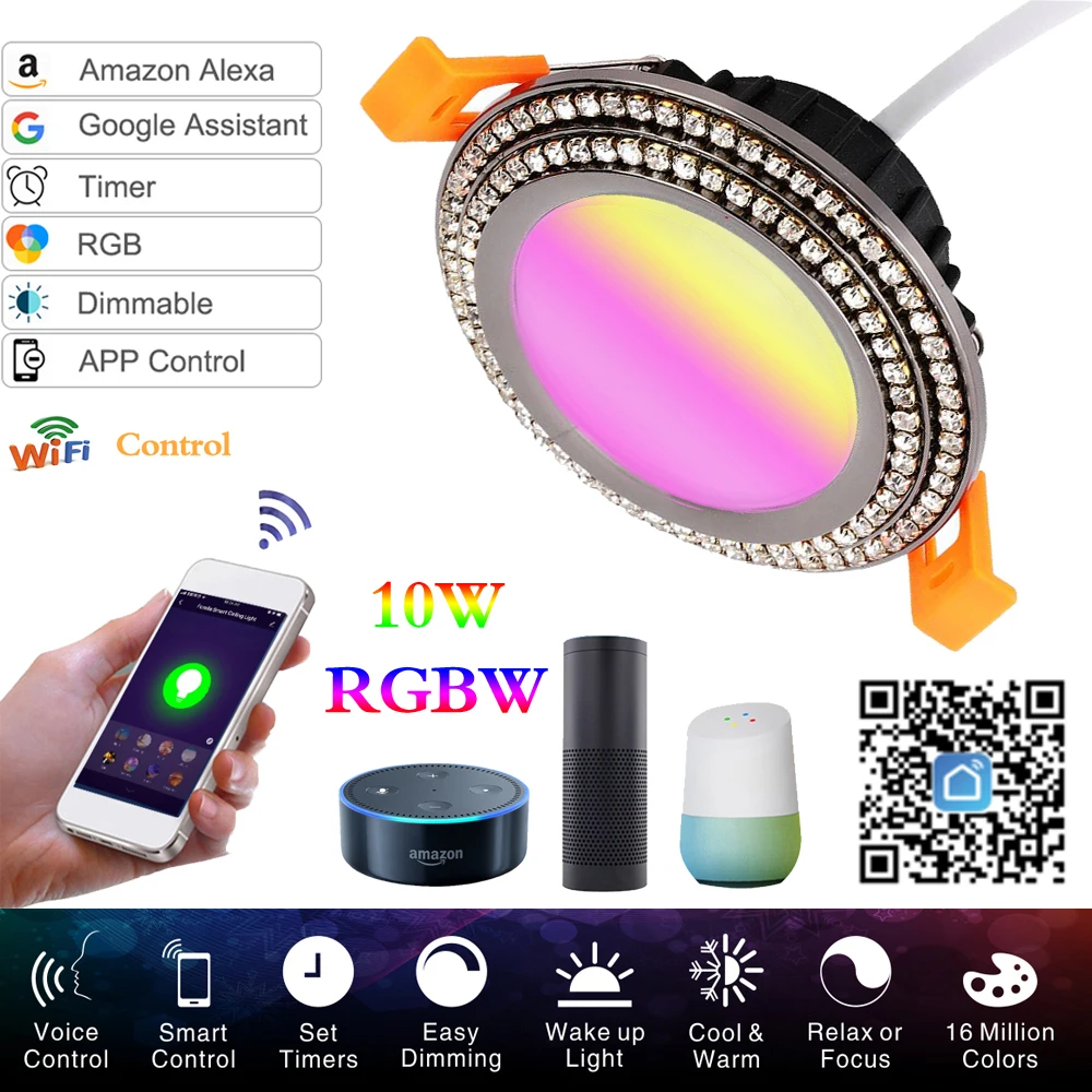 10W RGBW Smart WIFI Downlight LED Lubų Šviesos Paslėpta Montavimo Downlight Šviesos Pritemdomi Pasidalinti Laikmatis Led Prožektorius