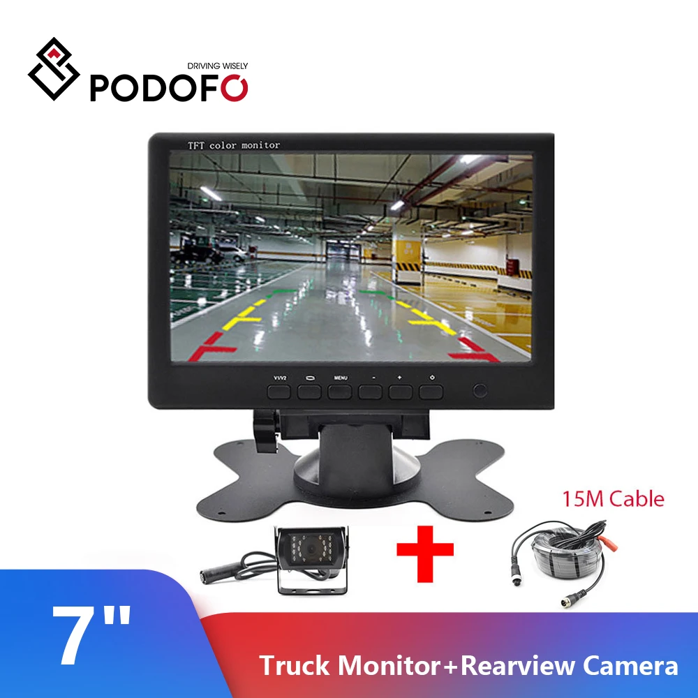 Podofo Automobilių Stebėti, 7 Colių TFT LCD Sunkvežimių Monitorius Su galinio vaizdo Kamera Parkavimo Sistema Paramos PAL/NTSC Retrovisor Com vaizdo Kamera