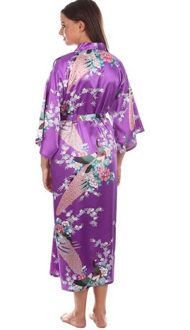 Nauja Ilga Mantija Satino Viskozė Chalatas Pižamą Moterų Kimono Sleepwear Gėlių Plius Dydis S-XXXL S02D