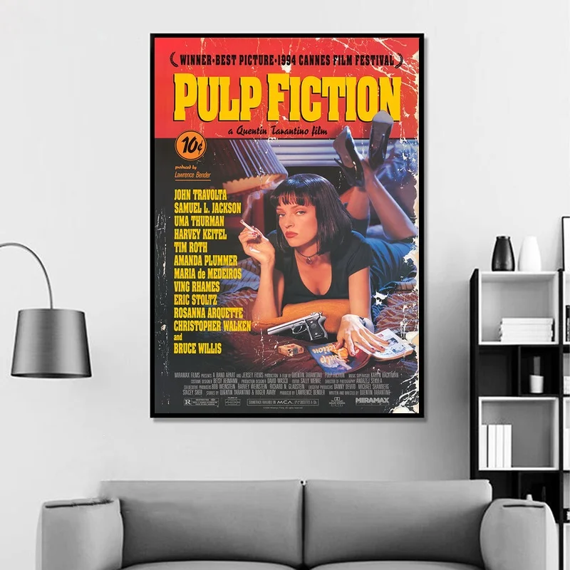 Originalus Pulp Fiction (1994 M.) Senovinių Klasikinių Filmų Plakatą, Namų Dekoro, Sienų Dekoras Sienos Meno tapybos Drobės Cnavas spausdinti