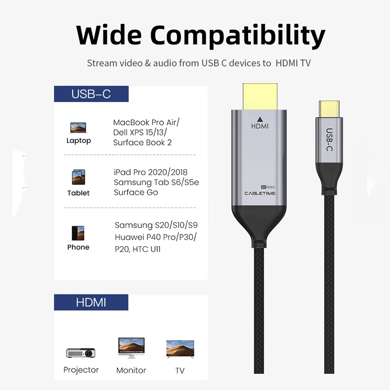 CABLETIME USB C HDMI Kabelį, Tipas C) - HDMI 