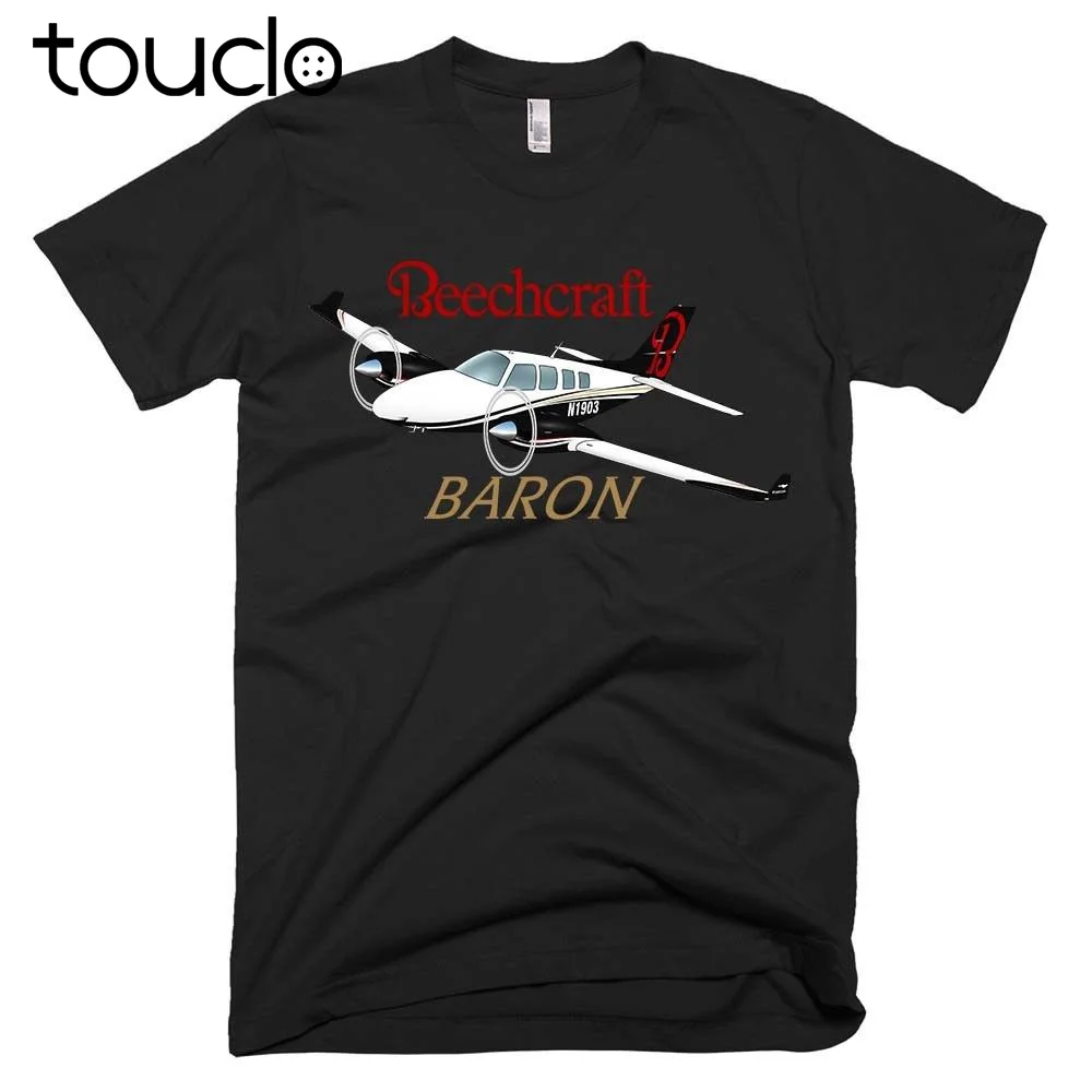 Vasaros trumpomis Rankovėmis, Medvilnės Marškinėliai Beechcraft Baron (Black/Gold) Lėktuvas T-shirt - Individualizuotas N# Tee Marškinėliai