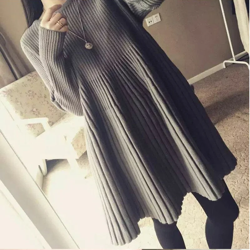 Rudenį, žiemą moterys mados naujų L-3XL lady megztinis dugno ilgomis rankovėmis suknelė 200 kg Vidutinio ilgio megzti suknelę moteris y19