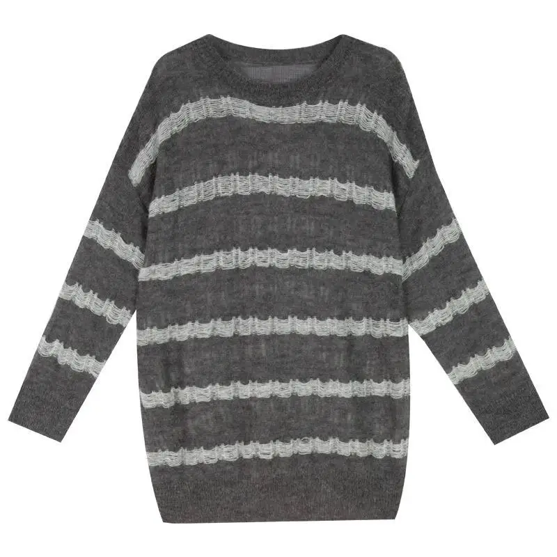 2020 m. rudens žiemos megztiniai moterų drabužius ilgomis rankovėmis megztinis prarasti viršūnes plonas dryžuotas megztiniai Atsitiktinis korėjos stiliaus megztinis