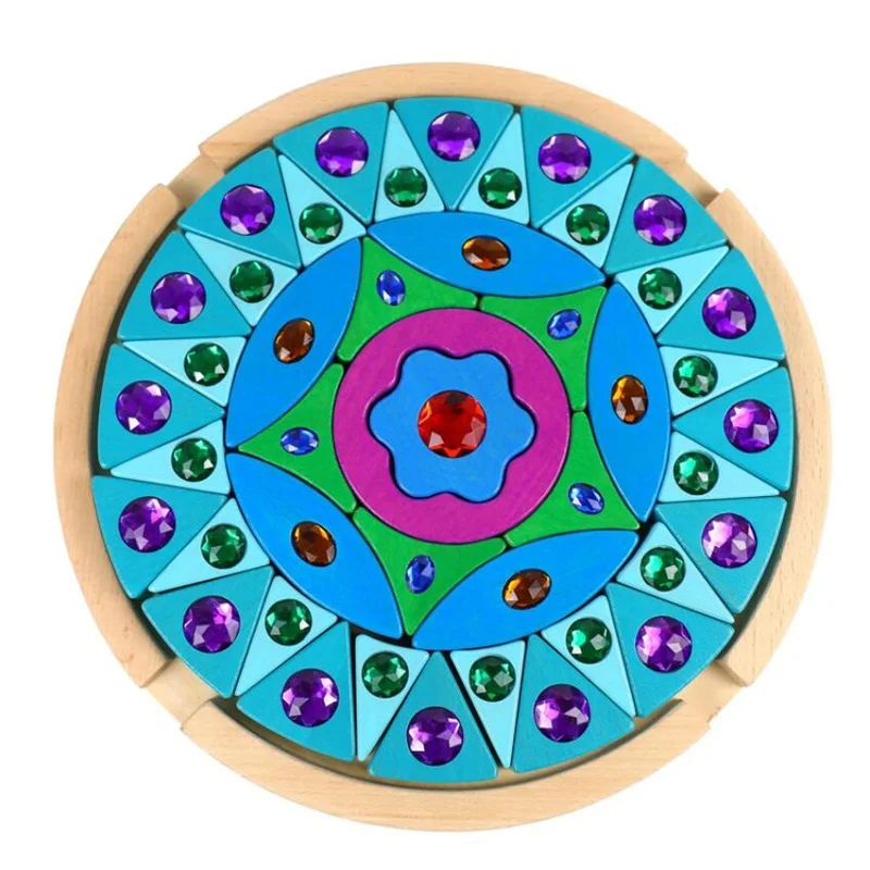 Žaislai Mandala Mediniai Žaislai Su Stiklo Diamond Vaikams Kūrybos Vaivorykštė Blokai Montessori Vaikų Švietimo Žaislas