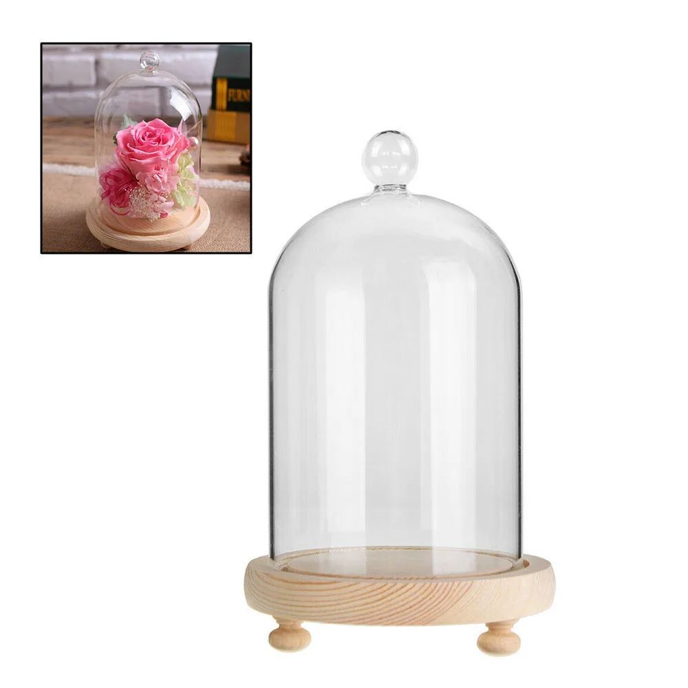 10*19cm Aiškiai Stiklo Ekranu Dome Stiklo Sausų Gėlių Vaza Cloche Dome Jar Bell Ekranas su Mediniais Kalėdų Dovana