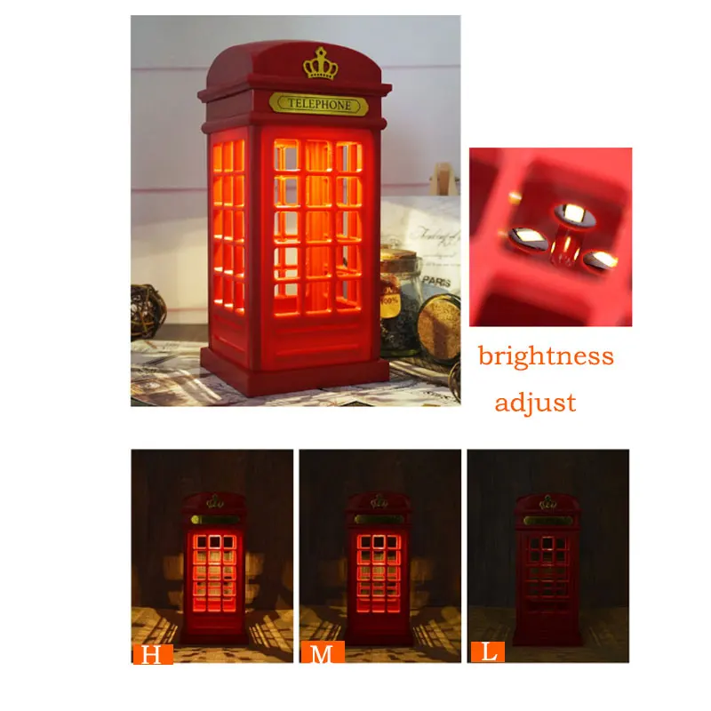 Kūrybos ABS Londono Raudonos Telefono Būdelės Naktį Šviesos USB Įkraunamas LED staliukas Lempos