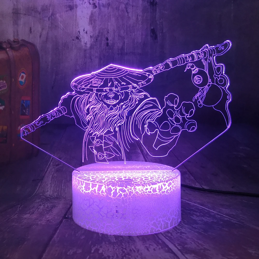 World of Warcraft Mist of Pandaria 3D Iliuzija LED Nakties Šviesos Crackle Baltos Bazės, Stalo Lempos Miegamojo Puošimas Kalėdų lempos Herojai
