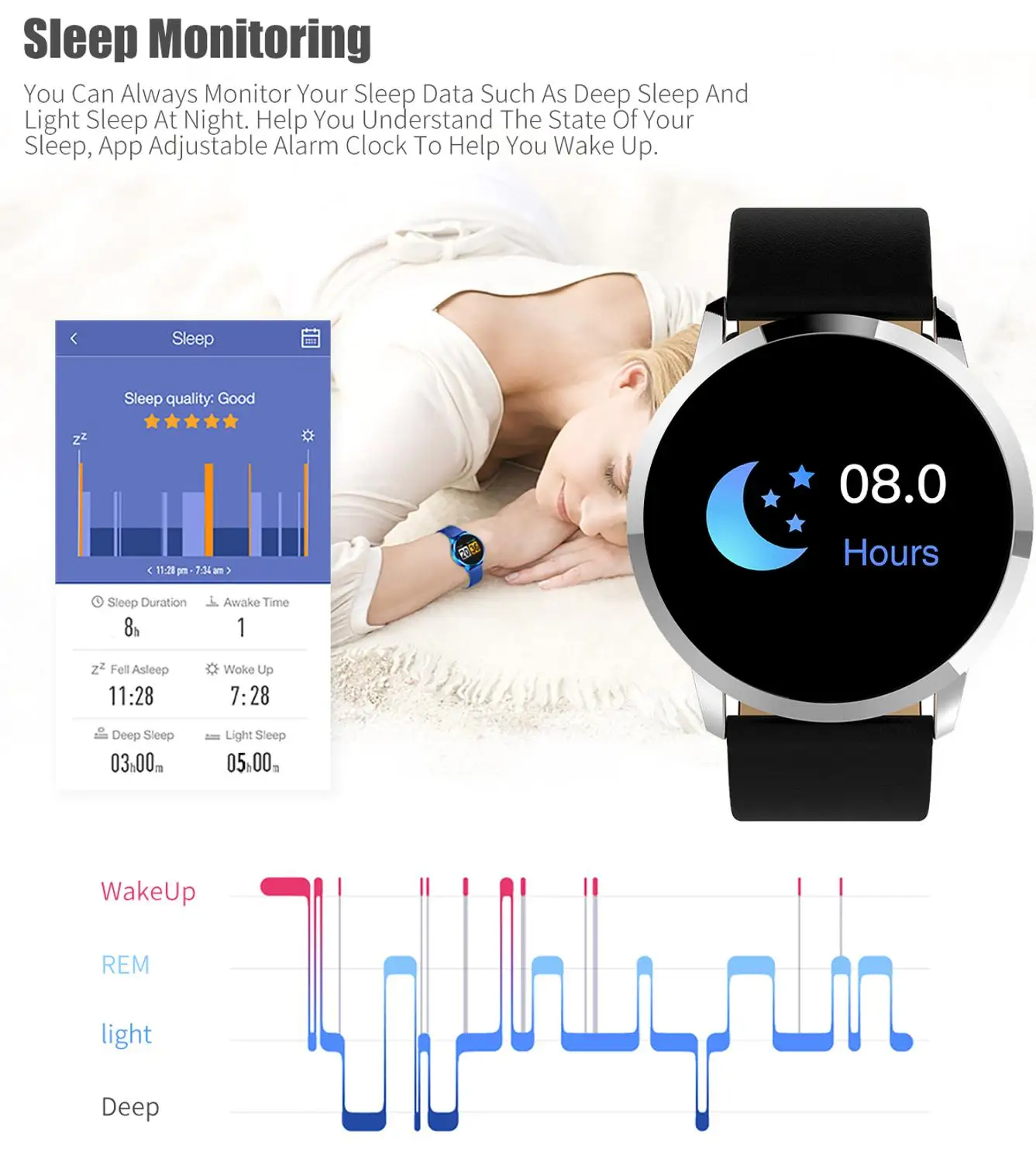 Q8 Smart Žiūrėti OLED Spalvų Ekranas, Smart Elektronika Smartwatch Mados Fitness Tracker Širdies ritmo 