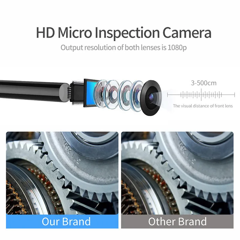 2021 Naujausias WiFi Endoskopą Kamera 1080P HD 8mm Objektyvas IP67 Dual Camera Led Šviesos Su 5m Sunku Kabelis Endoskopą, Skirta 