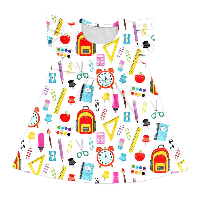 Naujas stilius, vaikų drabužiai, kūdikių mergaitės atgal į mokyklą dress boutique drabužių vaikams spausdinti modelio suknelė medvilnės atsitiktinis suknelė