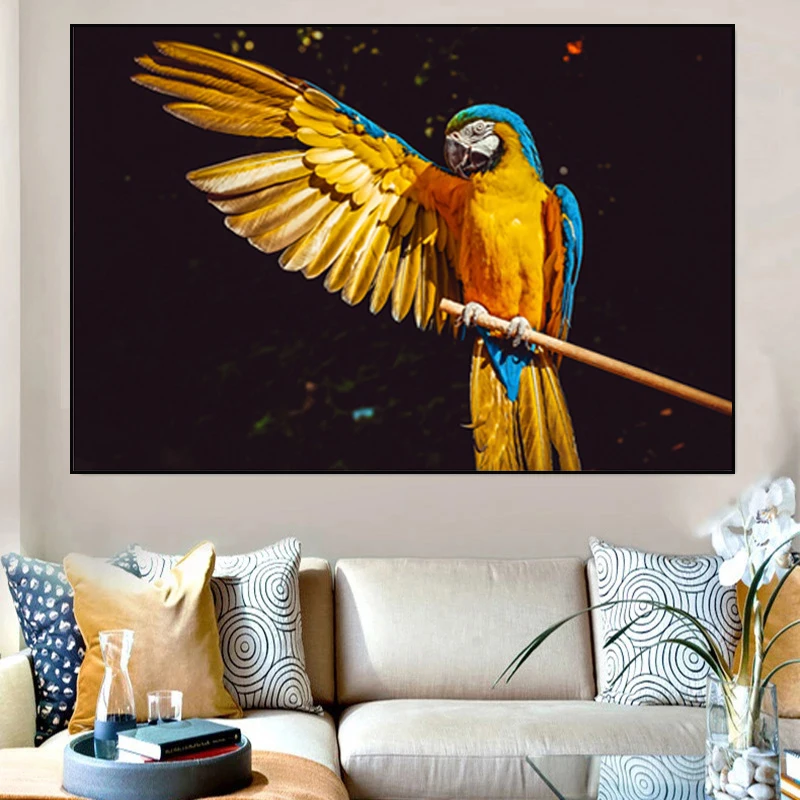 Aukso papūga paukštis gyvūnų plakatas apdailos, dažymo, namų gyvenamojo kambario, miegamojo, drobė, tapyba