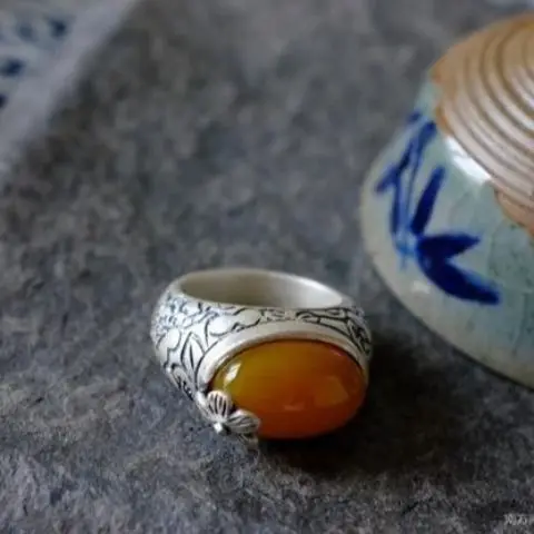 SNew sidabro papuošalai yra rankų darbo, Kinų retro topazas valdinga žavesio perdėtas moterų atidarymo reguliuojamas žiedas