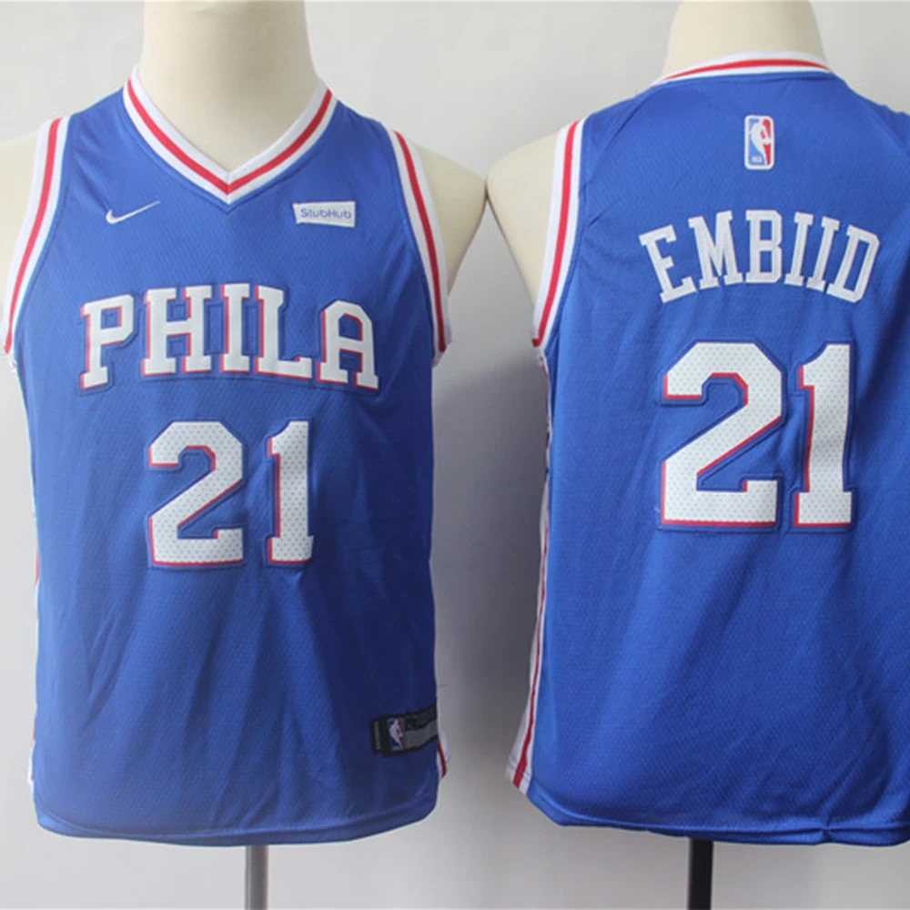 NBA Jaunimo Philadelphia 76ers #21 Joel Embiid Krepšinio Jersey City Edition Vaikas Swingman Megztiniai Vaikų Dėvėti Liemenę Megztiniai