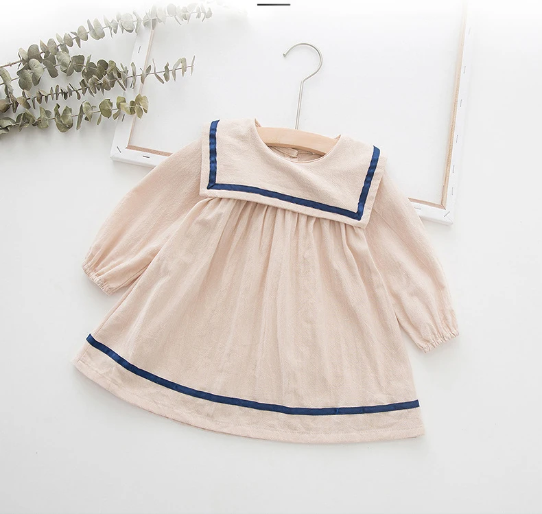 2019 m. rudenį, vaikų drabužiai baby girl karinio jūrų laivyno atvartas medvilnės suknelė vaikai kolegijos lanter rankovėmis suknelės