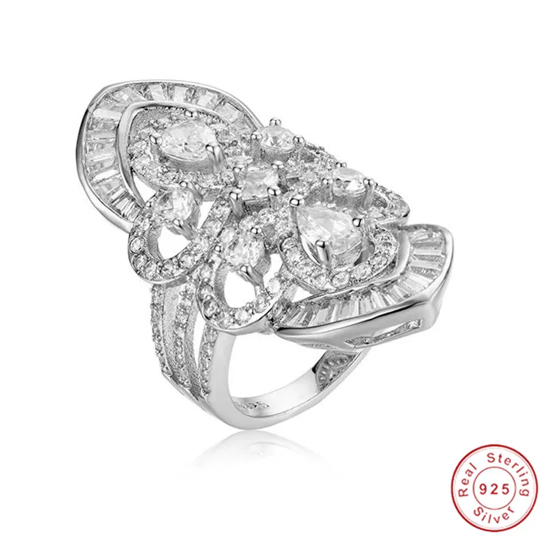 Bohemija Didelis Putojantis 925 Sterlingas Sidabro žiedai, Moterų, Prabangos Kokteilis Vestuvių Imituoti Deimantų žiedas anillo plata 925 mujer