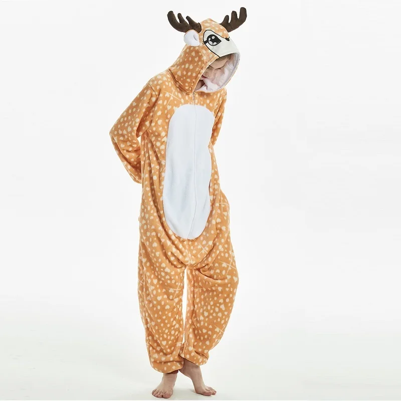 Kigurumi elnias su gobtuvu Vyrams, moterims onisie combinaison pyjama suaugusiųjų Visą flanelė šiltas gyvūnų Pižama kugurumi