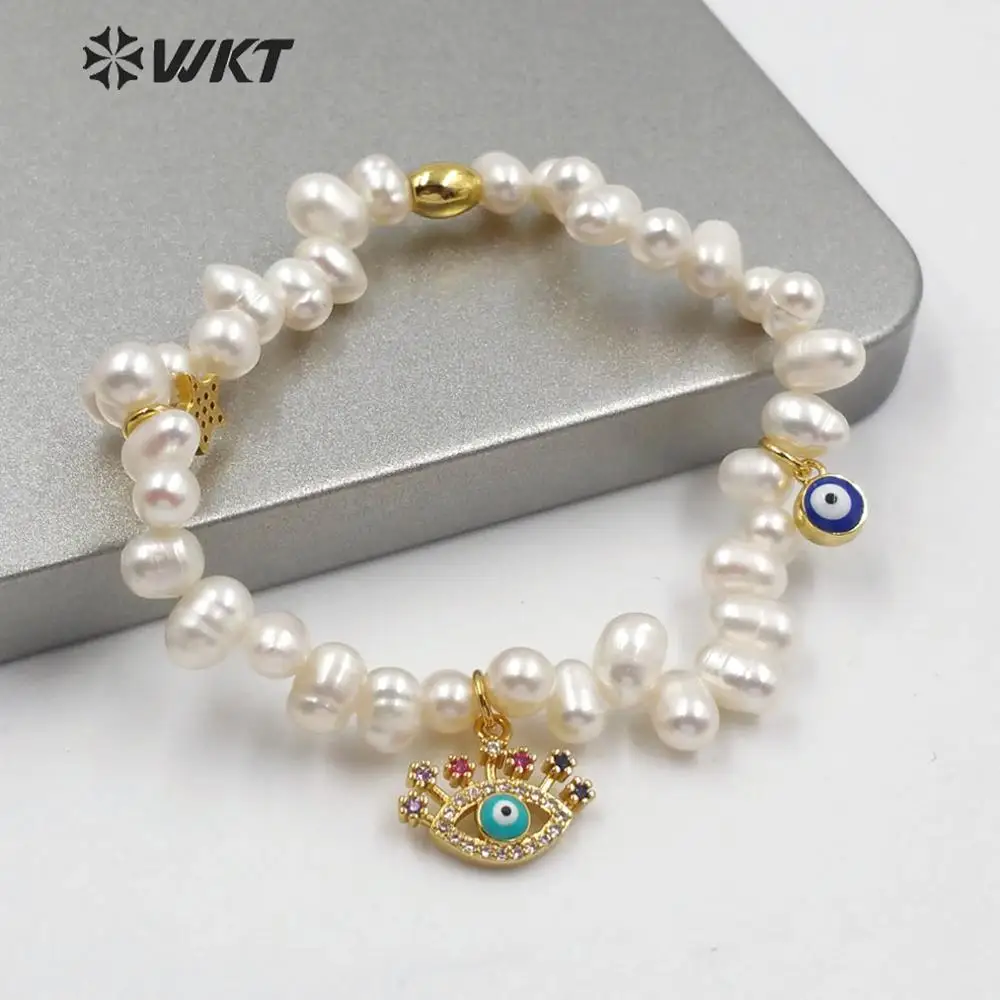 WT-MB116 Mados gėlavandenių perlų, aukso žavesio apyrankę ovalo formos perlų karoliukų apyrankę micropave moterų gražių perlų žavesio bracele