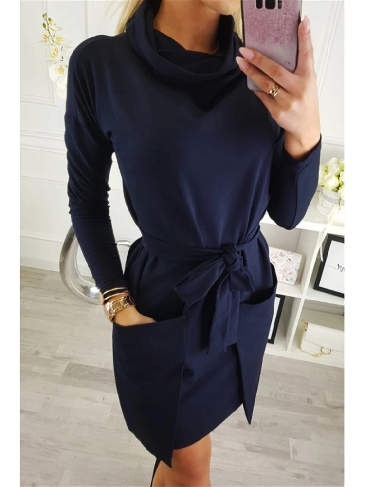 Moteris Rudens-Žiemos Dress 2020 Atsitiktinis Golfo Ilgomis Rankovėmis Slim Mini Suknelė Mados Varčias Ponios Kietas Šalis Suknelės Vestidos