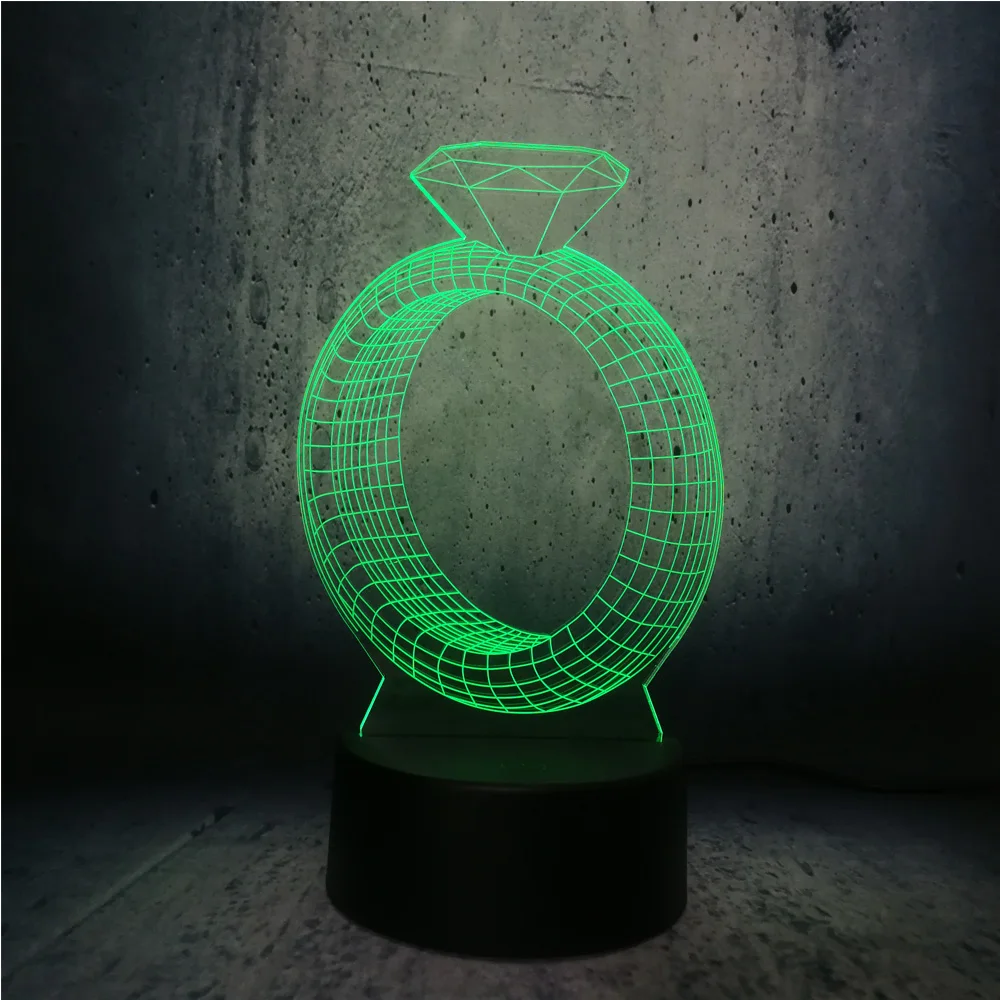 Naujas Romantiškas 24 Ct Deimantinis žiedas Dizaino 3D USB LED Lempa Spalvotų Nuotaikos Atmosferą Gradientas Naktį, Šviesos, Rekvizitas, Saldus Mylėtojas
