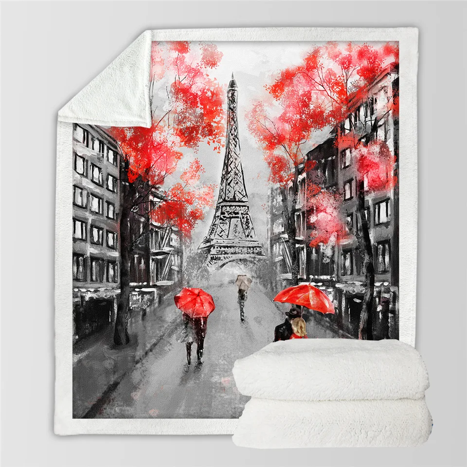 Mados Raudona Klevo Medžio Furry Antklodė Aliejaus Tapybai Pliušinis Lovatiesė Prancūzija Paryžiaus Bokšto Lova Mados Antklodė