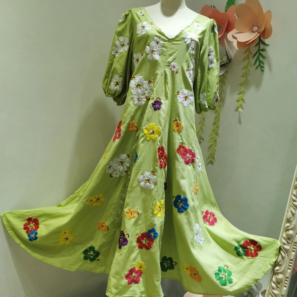Jastie 2020 M. Pavasarį, Rudenį Moterų Suknelė Retro Spalvinga Gėlių Siuvinėjimas 