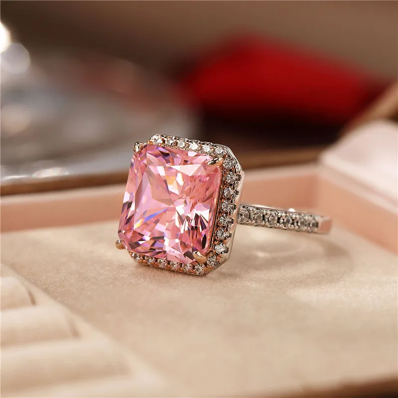 Elegantiškas 6ct Rožinis Safyras, Deimantas Žiedas Originalus 925 sterlingas sidabro Dalyvavimas Vestuvių juostoje Žiedai Moterims, Šaliai, Papuošalai
