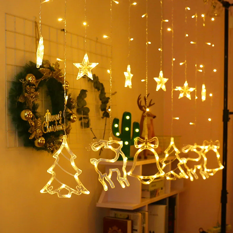 Kalėdų Medis/Briedis//Varpas/Star Pasakų Žibintai LED String Žibintai Namų Užuolaidų Dekoro Vestuvės, Kalėdos naujieji Metai Šalis Kabinti Ornamentu