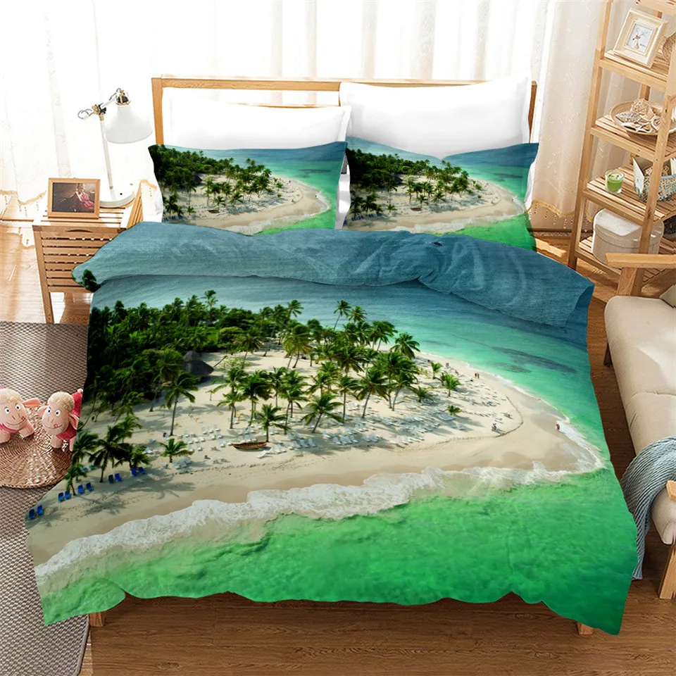 Blue Sea Beach 3D Antklode Padengti Nustatyti Gamtos Peizažai Spausdinti Lova, Drabužiai Berniukams, Twin Visą Karalienės ir Karaliaus Dydžio Lovos Skalbiniai Nustatyti Romantiškas Stilius