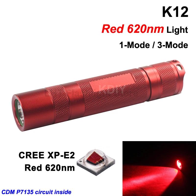 KDIY K12 Cree XP-E2 Raudona 620nm 600 Liumenų Raudonas LED Žibintuvėlis - Raudona ( 1x18650 )