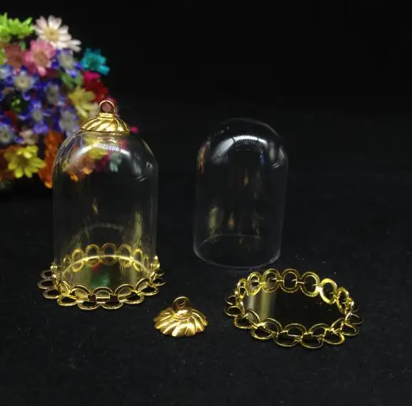 3pcs 30*20mm vamzdis bell stiklo pasaulio aukso burbulas DVIGUBAI NĖRINIŲ lovelio dangtelis stiklo buteliukas pakabučiai mados karoliai, stiklo kupolas padengti 