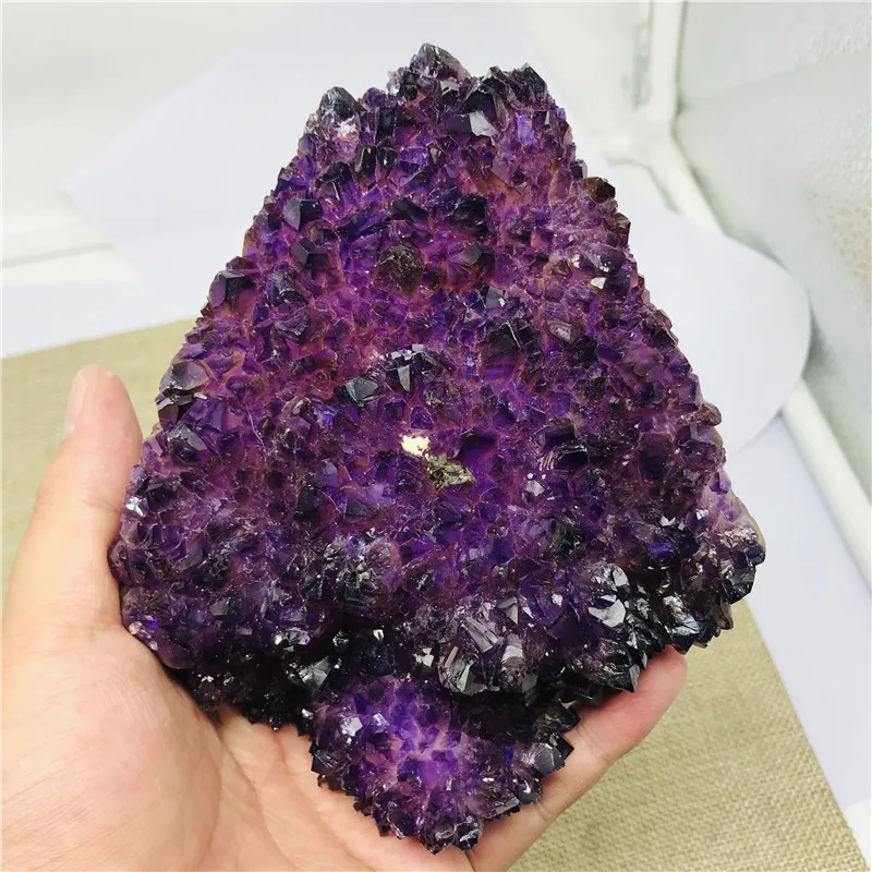 500-1000g 1 vnt Natūralus ametistas geode grupių iš uruguary aukščiausios kokybės tamsiai violetinis ametistas didelių kristalų akmuo Kvarcas dekoras