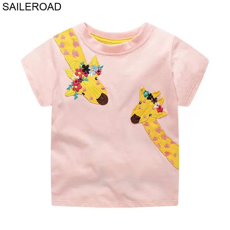 SAILEROAD Žirafa Aplikacijos Mergaičių marškinėliai Vaikams Drabužių Vienaragis Merginos, Stalviršiai, Vaikų trumpomis Rankovėmis Drabužius camiseta nina