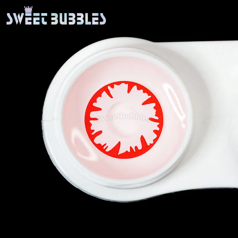 SweetBubbles White Demon Helovinas Kontaktiniai Lęšiai Raudona Balta Spalva Akies Lęšiukas 2vnt/pora