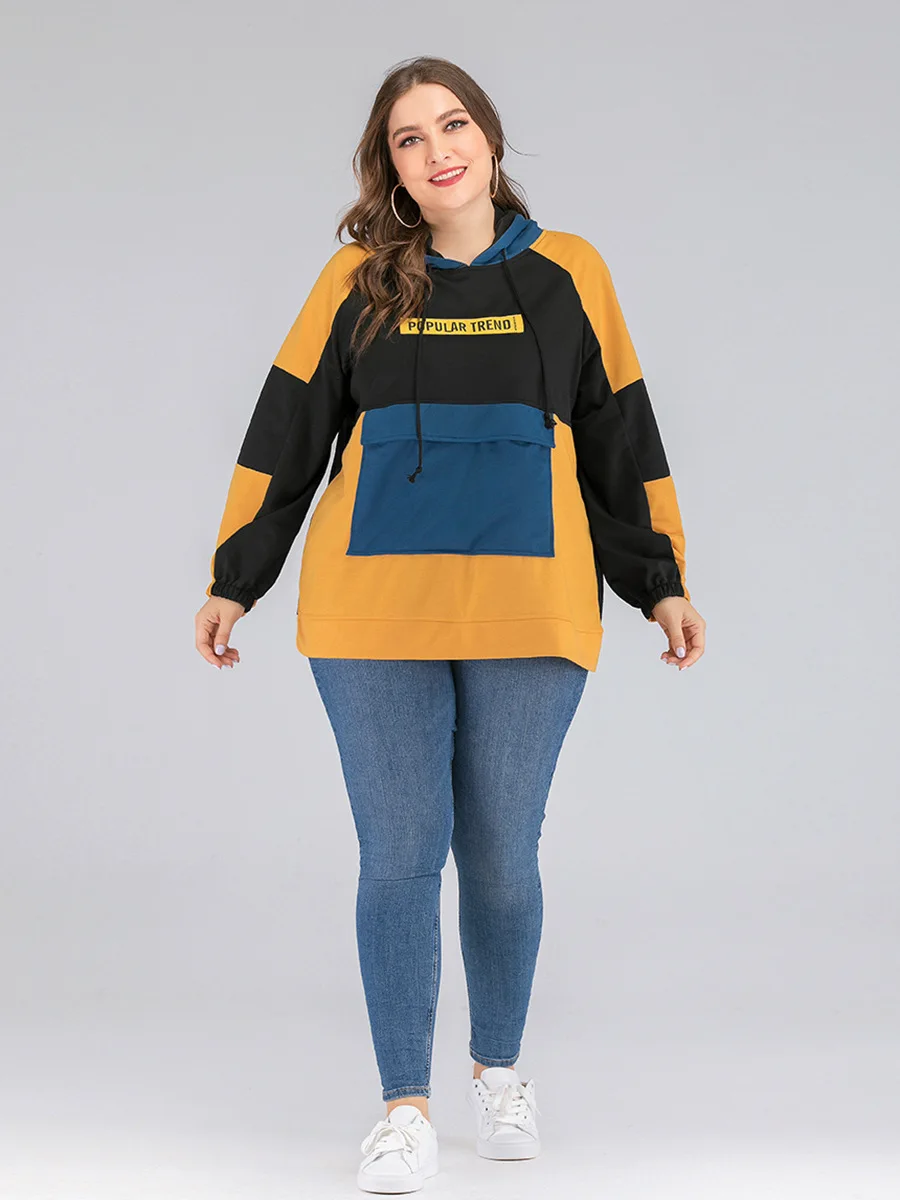 Nauja rudens žiemos plius dydis hoodie moterims, didelis, ilgomis rankovėmis prarasti atsitiktinis mėlyna geltona kišenėje megztinis kailis 4XL 5XL 6XL 7XL