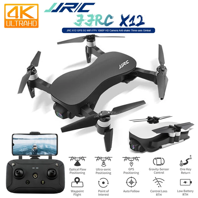 JJRC X12 GPS 4K HD Kamera Drone su WiFi FPV 1080p 4K Gimble Kamera Brushless Variklio, Sulankstomas Quadcopter Vs H117s Zino F11 SG906