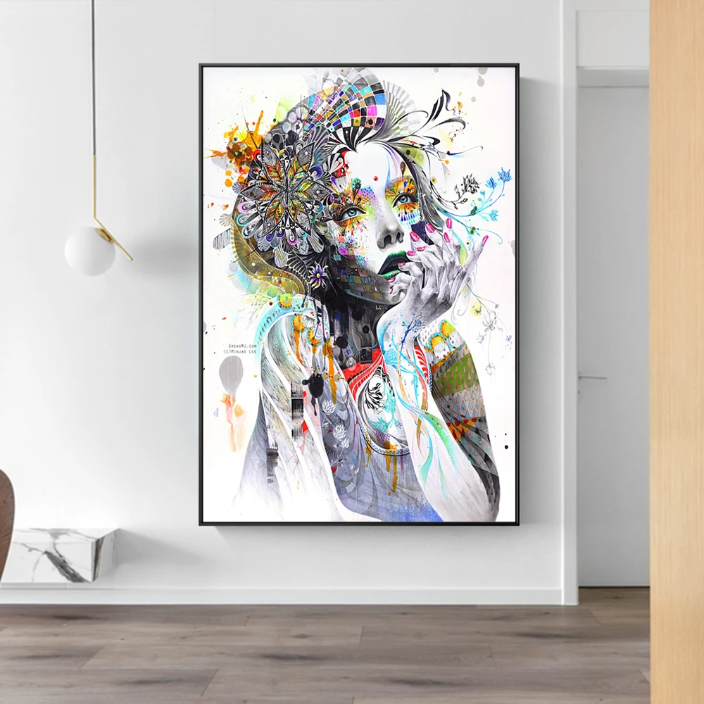 Mergina Su Gėlėmis Abstrakčios Drobės Meno Mergina Su Drugelio Sienos Plakatus Pop Art Sienos Meno Kambarį Namų Dekoro (be Rėmelio)