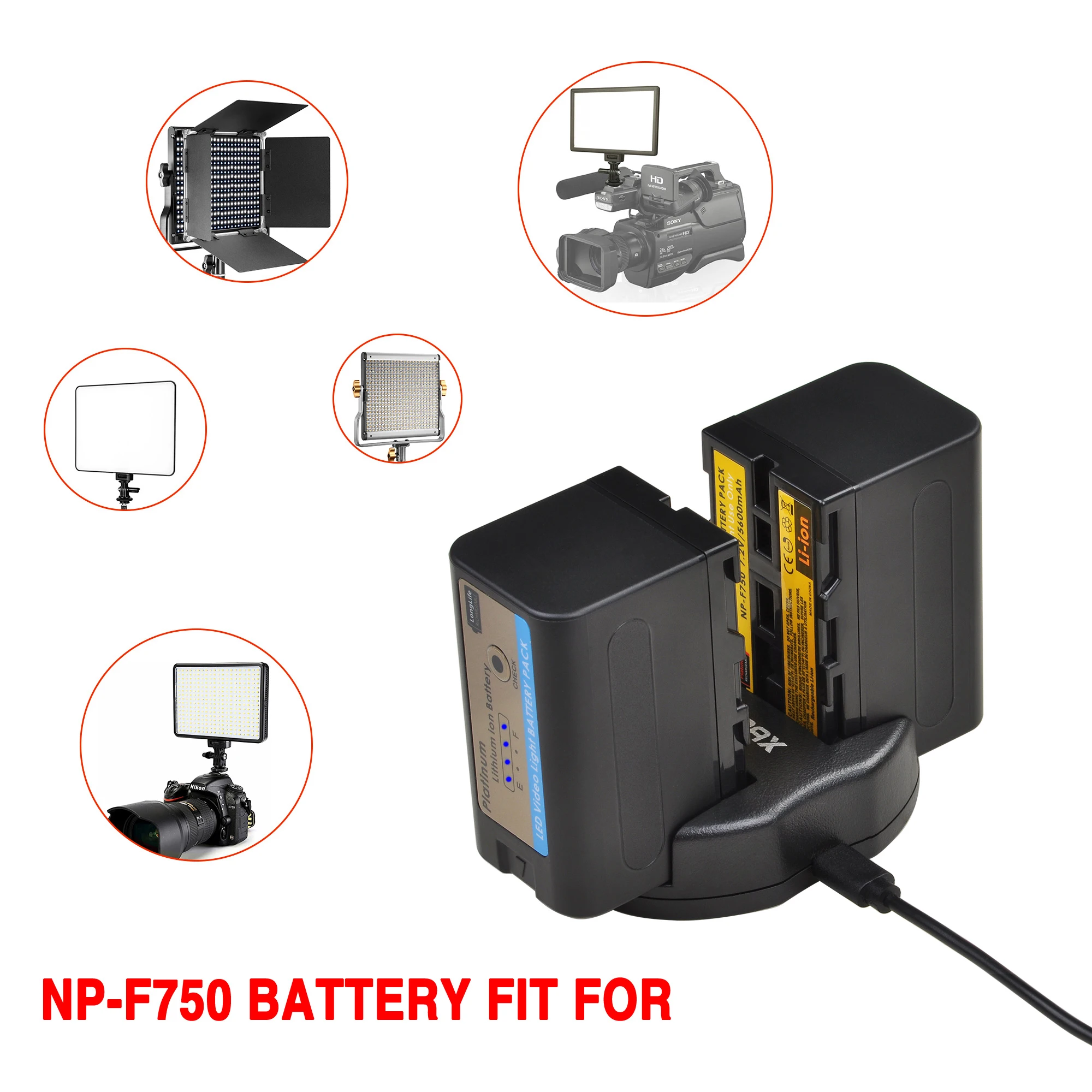 Batmax NP-F750 NP-F770 F750 Baterija su LED Indikacija +USB Dual Kroviklis, LED Vaizdo Šviesos YN300Air II YN300 III YN600 L132T
