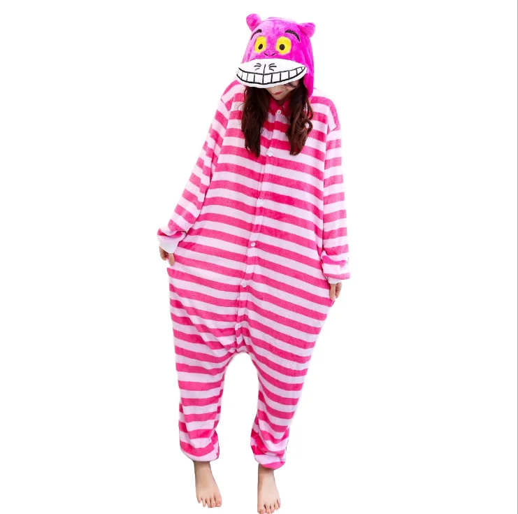 Rožinė Cheshire Cat Žiemos Pižama Gyvūnų Vienas Gabalas Unisex Pajama Onesies Cute Kačių pijama Sleepwear WarmSoft onsie