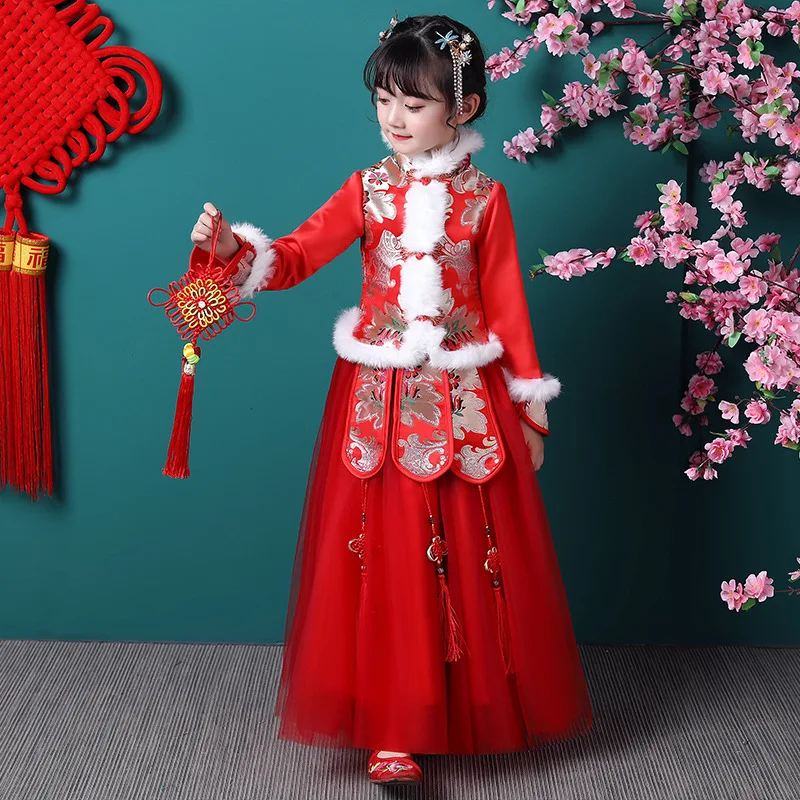 Žiemos Naujųjų Metų Vaikų Drabužiai, Liaudies Šokiai Vaikams, Vaikas Merginos Senovės Kinijos Han Tang Dinastijos Tradicinių Kostiumų Hanfu Suknelė