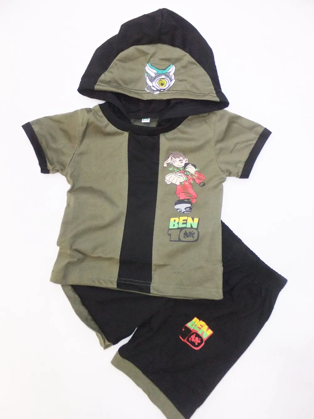 Armijos žalioji trumpomis rankovėmis, medvilnės BEN-10 Cosplay Baby kid drabužius 2 kostiumą drabužių Vaidmenų Berniukas laisvalaikio drabužiai