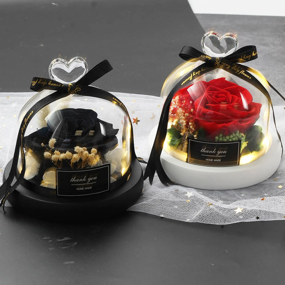 Naujas Grožio Ir Žvėrys Konservuoti Valentino Išskirtinis Stiklo Kupolas Su Šviesos Amžinąjį Nekilnojamojo Rožių GĖLIŲ Kalėdas Dovanų