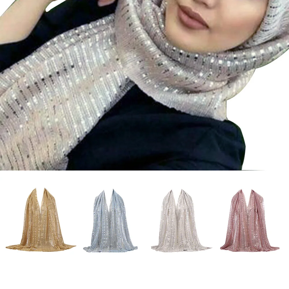 Moterų Hijabs Islamo Ponios Blizgančiais Ilgą Šifono Skara Galvą Skara Moteris Visiškai Padengti Wrap Hijab Paprastas Musulmonų Mados Skarelė