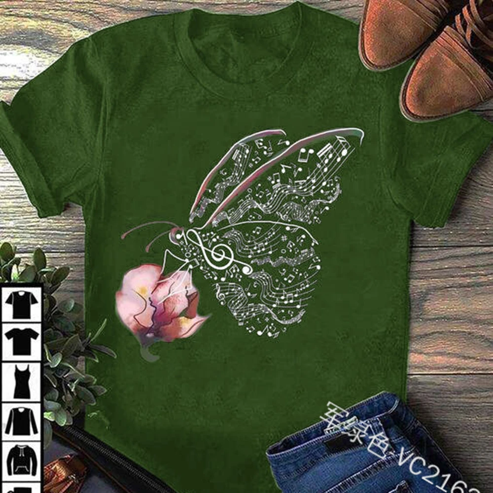 Lugentolo Harajuku Plius Dydžio Marškinėlius Moterims Vasaros Gėlių Drugelis Spausdinti Trumpomis Rankovėmis Apvalios Kaklo Atsitiktinis Moterų Tees