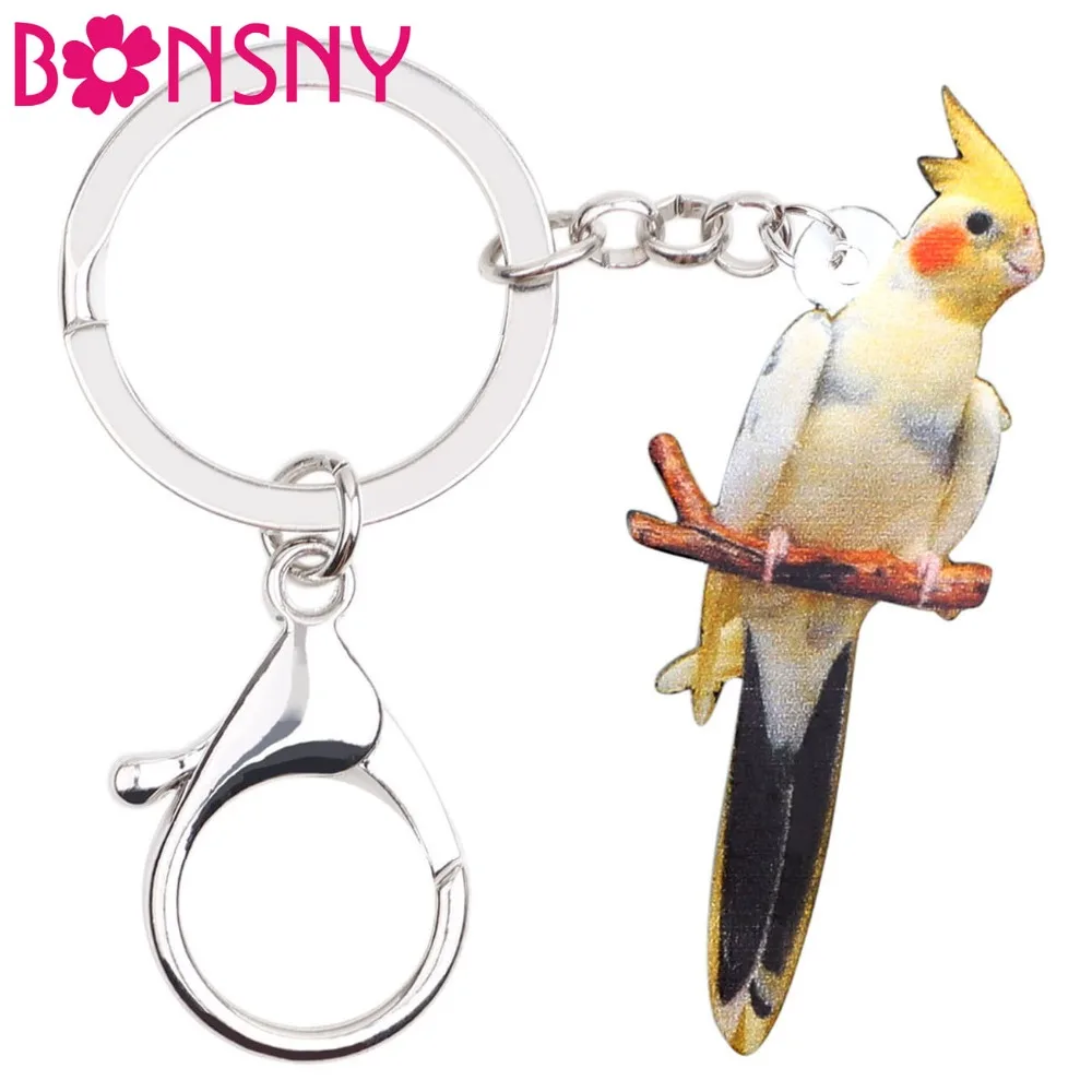 Bonsny Akrilo Elegantiškas Kakadu Paukščių Key Chain 