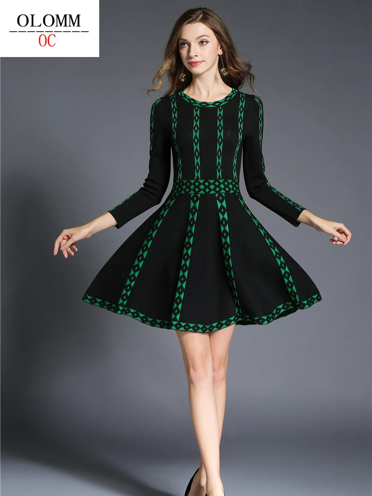 OLOMM 2020-165 Europos ir Amerikos stiliaus suknelė rudenį ilgomis rankovėmis mezgimas-line sijonas Apvalios kaklo mados Aukščiausios kokybės