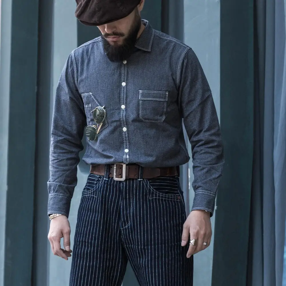 Bronson Druskos ir Pipirų Darbo Vintage Marškinėliai vyriški Pradžioje darbo drabužiai Atsitiktinis Workshirt