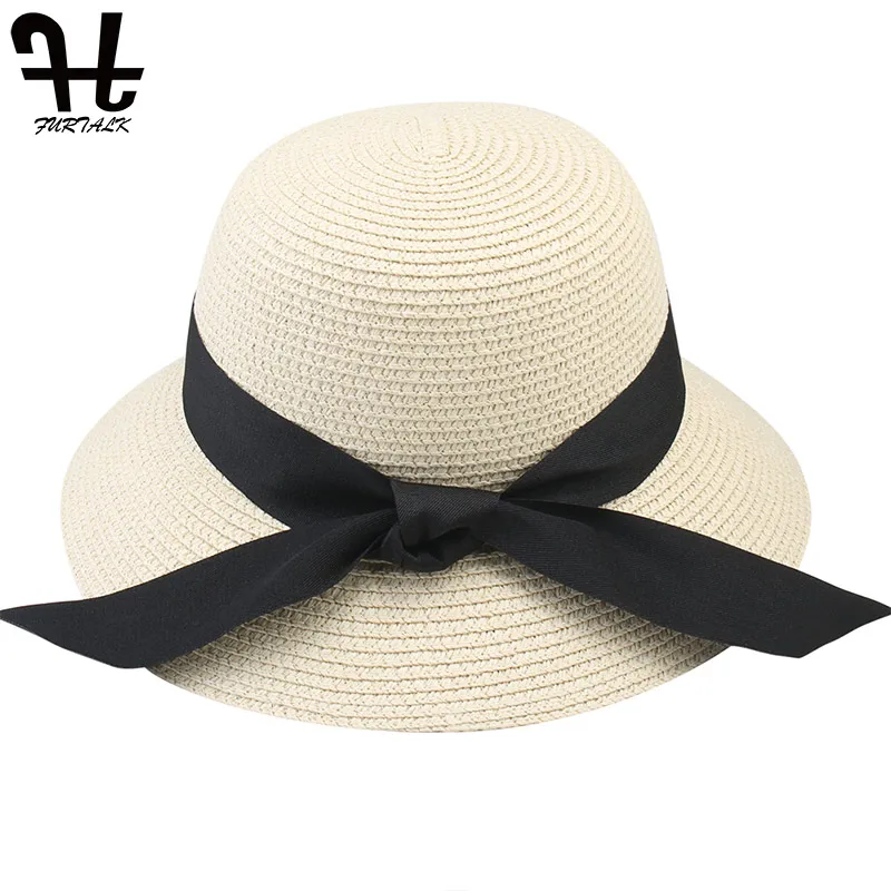 FURTALK Vasaros Skrybėlę Moterų Paplūdimio Šiaudų Skrybėlę Panama nuo Saulės Skrybėlę Platus Kraštų Kibirą UV Apsauga Dangtelis su peteliškę chapeu feminino 2020 m.