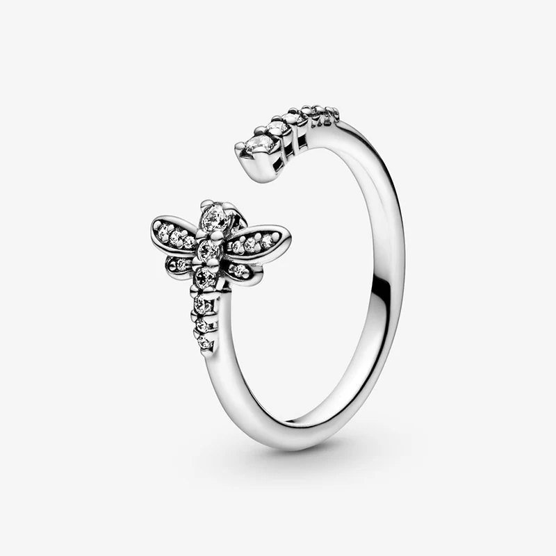 NAUJAS 925 Sterlingas Sidabro Žiedai Nutiesti Putojantis Daisy Gėlių Sidabro Spalvos Žiedas Putojantis Dragonfly Atidaryti Žiedas Mados Juvelyrika Dovana