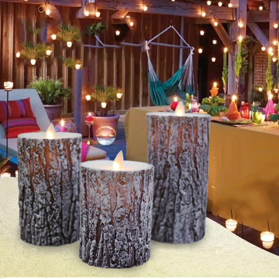 Unikalus pušies medžio apdaila led vaško žvakė su šokančia liepsna,Kalėdos/Kalėdų žvakių šviesoje dekoratyviniai/naujiena led šviesos naktį